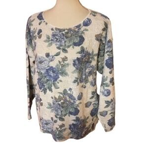 Vintage shimmery blue roses sweater